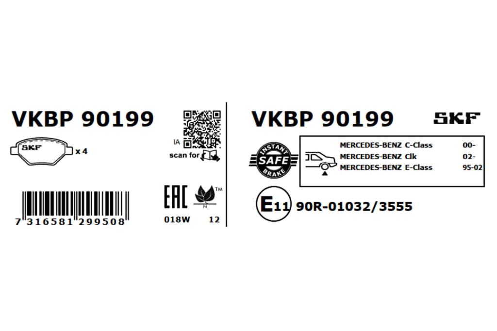 Jogo de 4 pastilhas de travão SKF ref. VKBP 90199